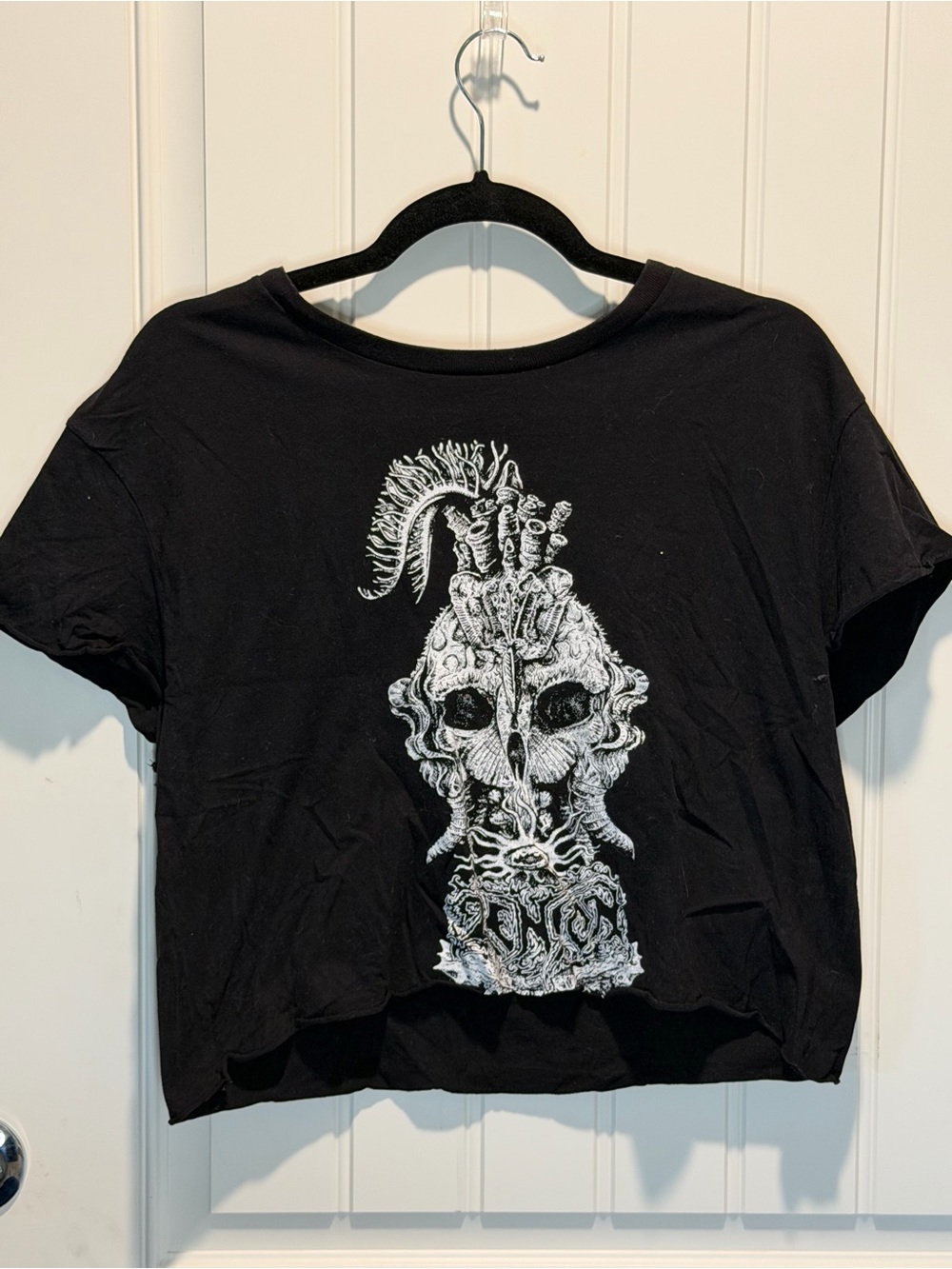 Meow Wolf Black Graphic Skull Cropped Tee